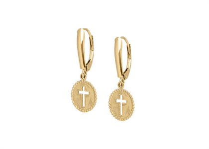 Coin Drop Cross Dangle Earrings